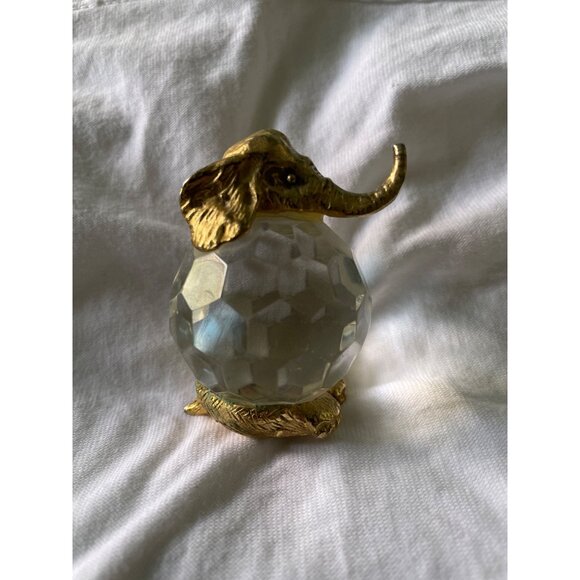 Vintage Gold & Crystal Elephant Figurine With Faceted Glass Body & Detailed Meta - Picture 10 of 13
